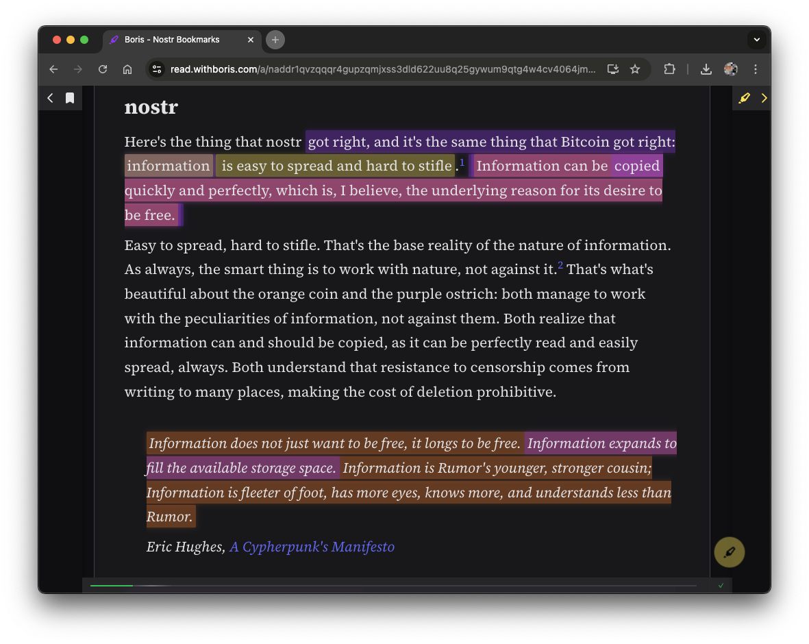 Boris app screenshot showing purple text and orange highlights