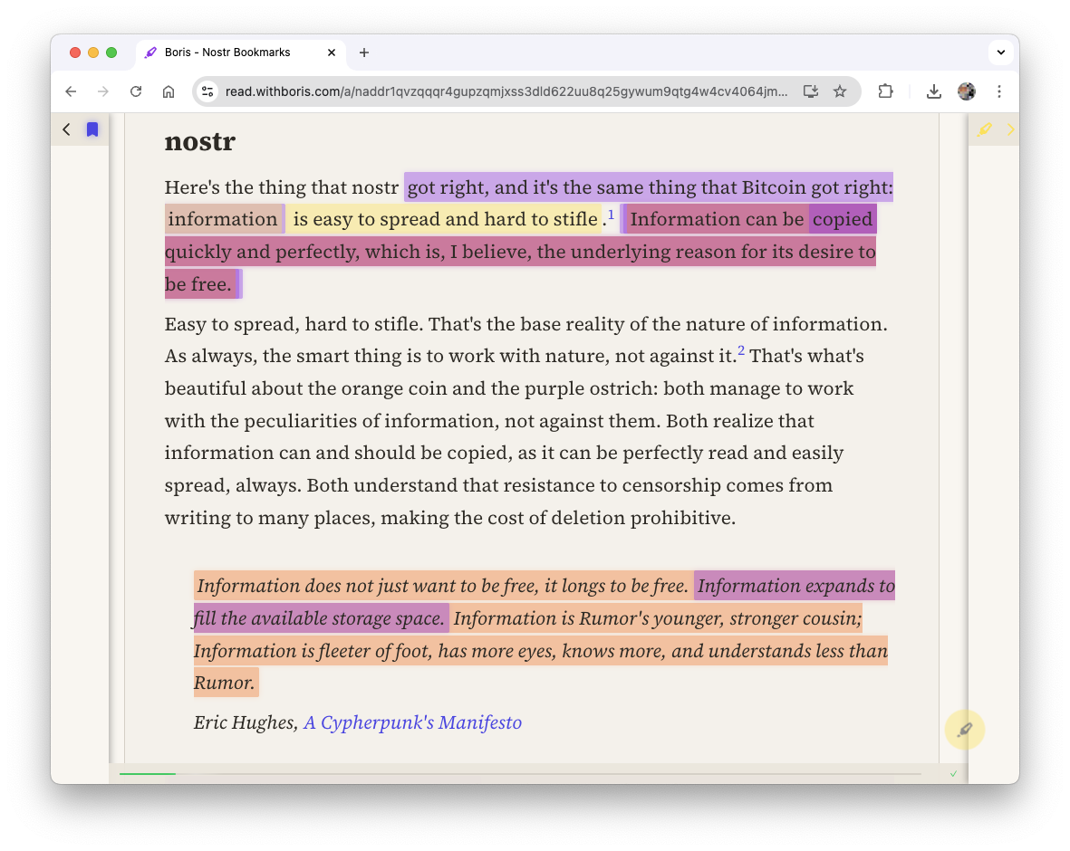 Boris app screenshot showing purple text and orange highlights
